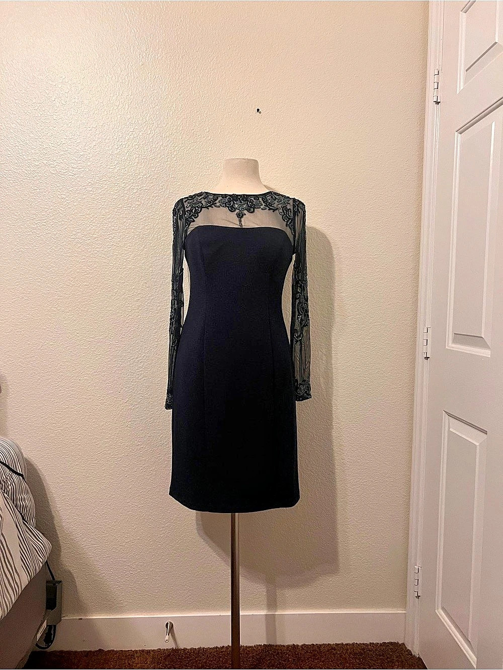 Marina Lace Detail Mini Dress in Black Size 6 Like New
